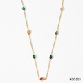 Gold stainless steel necklace featuring seven colorful pear-cut zircon drop pendants - Gold Colorful Zircon Necklace (KDD103)