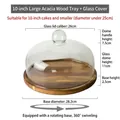Rotating 10-inch acacia wood cake stand with a clear glass dome and round top handle - 10-inch Large Acacia Tray with Dome (Rotatable)