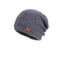 Bonnet en tricot bleu et gris chiné pour femme avec patch en cuir pour l'hiver - Bonnet Uniquement / Jaune Arc-en-ciel