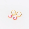 Pink evil eye teardrop earrings in gold plating with colorful enamel details - Round / Rose Red