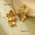 Detailed size view of gold double-layer petal tassel earrings with embossed texture - Gold Double Layer Embossed Flower(A851-1)