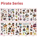 Set mit 10 wasserfesten Piraten-Tattoos für Kinder mit Schiffen und Schatzkarten-Motiven - Piraten L Serie