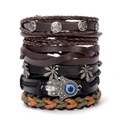 Handmade multilayer braided leather bracelets with alloy charms and spiritual symbols - Dark Brown With Hamsa Hand/Leaf