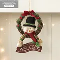 Couronne de Noël en rotin avec bonhomme de neige et panneau Welcome pour décoration - AGHH25-4 Bonhomme de neige avec panneau de bienvenue