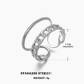 Silver adjustable stainless steel double layer ring featuring a minimalist Cuban chain band - Double Layered Chain Style / Steel
