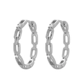 Silver S925 chain hoop earrings with cubic zirconia pave stones in a modern design - White Gold (Style F)