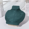 Dark green velvet necklace display stand with solid wood base for jewelry presentation - Dark Green