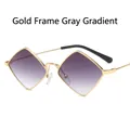 Retro diamond-shaped metal sunglasses with gold frame and gradient purple grey lenses - One Size / Gold Frame Double Grey