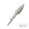 Silver leaf bobby pin with crystal accents and white pearl detail for women hair styling - Style 5 Silver