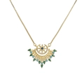 Goldene Stern-Mond-Halskette mit Fächeranhänger, Türkis und grünen Edelsteinen - Stern Mond Anhänger / Gold Mond Stern