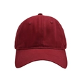 Detailed front view of a solid dark red six-panel baseball cap with curved brim and eyelets - Red