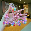 Porte-clés créatif en acrylique arc-en-ciel avec pendentifs mignons de patte et de coeur - Style Fermoir Mousqueton / Combo de pendentifs arc-en-ciel lumineux (Mélange aléatoire)
