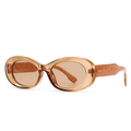 Retro amber oval sunglasses with light brown lenses and silver star rivets - C8 Champagne/Light Tea