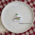 Mini Christmas ghost plush pendant with green hat and embroidery for DIY crafts 5.5x5cm - Snowman 04 (1 Piece)