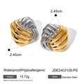 Two-tone geometric knot square earrings in gold and silver stainless steel - Twisted Square Style (JDE2403128-PS)