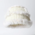 Cappello da pescatore in pelliccia di coniglio bianca con design felpato a tre strati - Taglia unica / Bianco