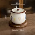 Small ceramic lard jar with lid and 700ml capacity featuring vintage floral patterns - Double Ear Qianye Leaves (700ml)