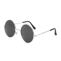 Classic retro round sunglasses with silver metal frame and dark grey tinted lenses - Silver Frame Grey Lens