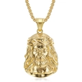 Hip hop gold plated Jesus head pendant necklace with iced out crown and box chain - Polished Pendant / Gold Polished