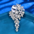 Silver flower bouquet brooch with sparkling crystal rhinestones and elegant tassels - XD823217-Silver Full Drill Tassel Pendant