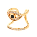 Golden double layer Evil Eye nail ring with white zircons and black center stone - Double Layer Evil Eye Row Ring (K-517)