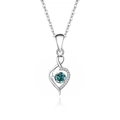 S925 sterling silver heart necklace featuring a vibrant teal moissanite stone center - 925 Silver / White Gold Color (Blue Green Moissanite)