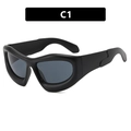 Y2K futuristische Bubble dicker Rahmen Sonnenbrille trendige übergroße schwarze Mode Brille - Glänzendes großes Katzenauge in Mattschwarz