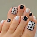 Klassieke zwart-witte koeienprint opdruk-teennagels met een glanzende vierkante afwerking - Zwart-Witte Koeienprint (JP1625)