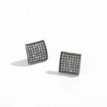 Macro detail of square hip-hop stud earrings with clear crystals and gunmetal finish - Gun Black Flat Square Stud Earrings