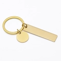 Minimalist gold stainless steel keychain with rectangular bar and round tag for engraving - Bar + Round Tag / Gold