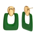 18K gold-plated geometric rectangle earrings with vibrant green enamel finish - Gold-Green Enamel