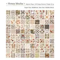 100 sheets of vintage floral and plaid scrapbook paper material in 80x80mm grid layout - Honey Tea Mocha