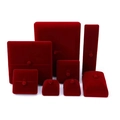 Velvet jewelry gift box set in deep red featuring ring, necklace and bracelet cases - Single Ring Box (6.5*7*6) / Burgundy