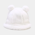 Close-up of white plush bucket hat with soft faux fur texture and large fluffy ears - M (56-58cm) / White