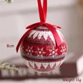 Red 8cm Christmas ball ornament with snowflake patterns and silk bow hanging loop - Striped Christmas Tree