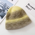 Knit beanie with yellow and brown tie-dye gradient design on a clean white background - One Size / Yellow Brown Gradient