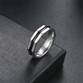 Detailed view of silver octagonal titanium steel ring with black enamel groove design - Size 5 / Octagon (6mm) / Black