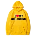 Yellow hoodie with I Love My Girlfriend print made of high-quality knitted fabric - S / Tops / Yellow
