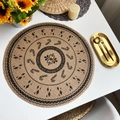 Round jute placemat with ethnic pattern and heat insulation on a white tabletop - Style 4 Black