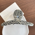 French retro acetate hair claw clip with black and white leopard pattern and gold lettering - 4-Black White Dots