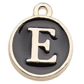 Round gold-plated charm with black enamel and letter E for DIY jewelry design - Letter E / 1 Piece (12x14mm) / Black