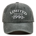 Detail of vintage washed cotton baseball cap with Limited Edition 1990 embroidery - Adjustable / Army Green
