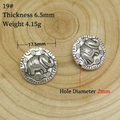 Detail of vintage elephant embossed silver spacer beads with 17.5mm diameter and 2mm hole - 19# (Elephant Embossed Bead)