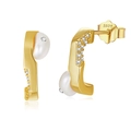 Asymmetric gold S925 silver earrings with freshwater pearls and zircon accents - GPE89-14K Geometric Streamline Zirconia Pearl / Gold