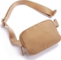 Waterproof khaki polyester waist bag with adjustable strap and buckle for outdoor running - Tan