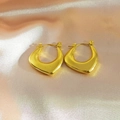 Minimalist hammered geometric golden hoop earrings on elegant champagne silk fabric - Teardrop Heart Hoop Style (EH383)