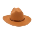 Chapeau en feutre de laine jaune moutarde avec bandeau en cuir et rivets en étoile - Taille unique / Camel Bord Bordé (Bande en Cuir Étoilée)