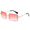 Rimless square sunglasses with red gradient lenses and gold metal frames - Gold Frame Translucent Red