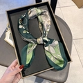 Silky scarf with green floral patterns and geometric dots tied in a stylish ring knot - 70*70cm / 30130-Dark Green Patchwork