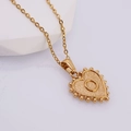 Gold heart pendant necklace with embossed letter O and textured hammer finish surface - O (With Chain)